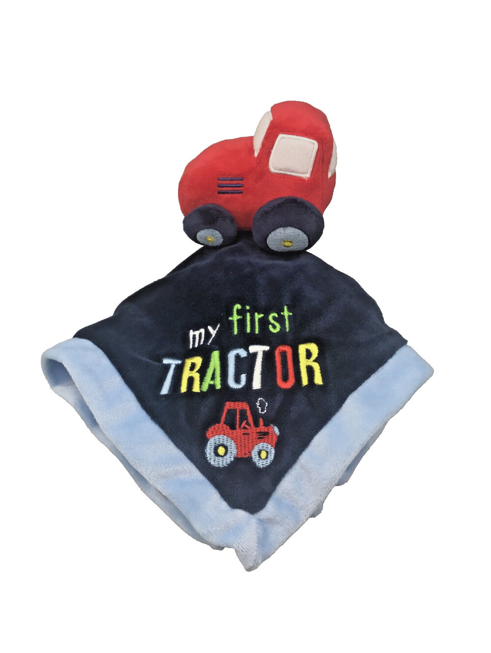 My First Tractor Lovey Blanket Baby Essentials Blue Red Truck Country Boy 12”